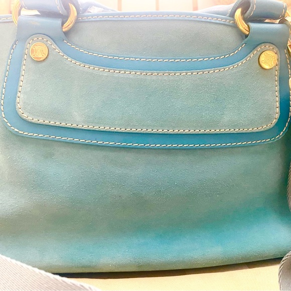 Celine,leather and suede Tiffany/robinsegg blue Boogie bag/tote/crossbody.$2700. - Picture 4 of 12